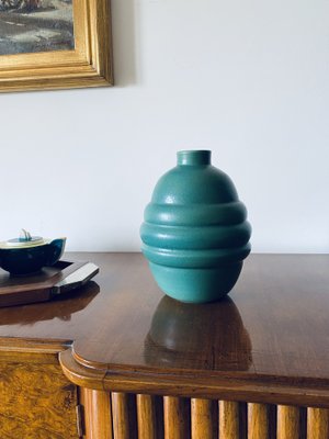 Art Deco Turquoise Faience Vase, France, 1940s-TXN-1276680