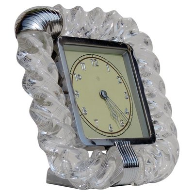 Art Deco Twisted Murano Glass Torchon Table Clock from Venini, 1930s-KGD-924308