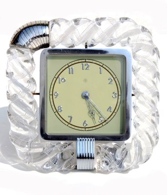 Art Deco Twisted Murano Glass Torchon Table Clock from Venini, 1930s-KGD-924308