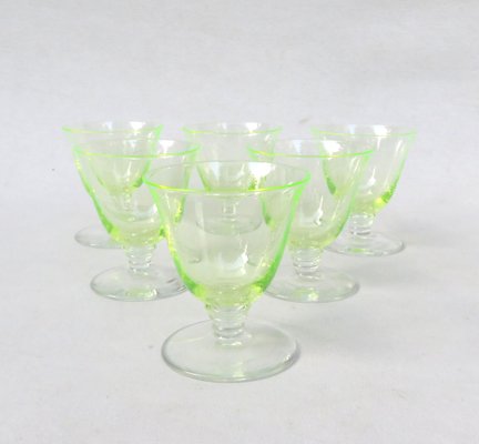 Art Deco Uranium Glass Liqueur Glasses, 1920s, Set of 6-EY-1445268