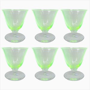 Art Deco Uranium Glass Liqueur Glasses, 1920s, Set of 6-EY-1445268