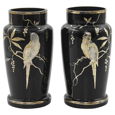 Art Deco Vases with Parrots, France, Early 20th Century, Set of 2-ZCI-2025145