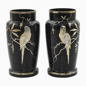 Art Deco Vases with Parrots, France, Early 20th Century, Set of 2-ZCI-2025145