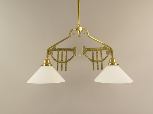 Art Deco Viennese Brass Hanging Lamp, 1920s-KDB-1716374