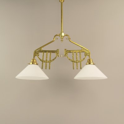 Art Deco Viennese Brass Hanging Lamp, 1920s-KDB-1716374