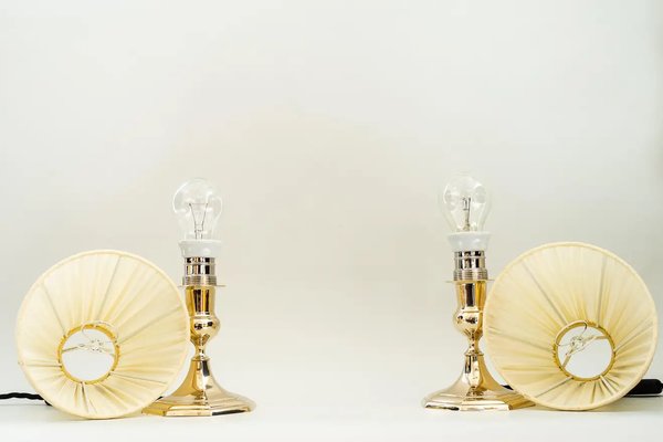 Art Deco Viennese Table Lamps with Fabric Shades, 1920s, Set of 2-SPD-1229073