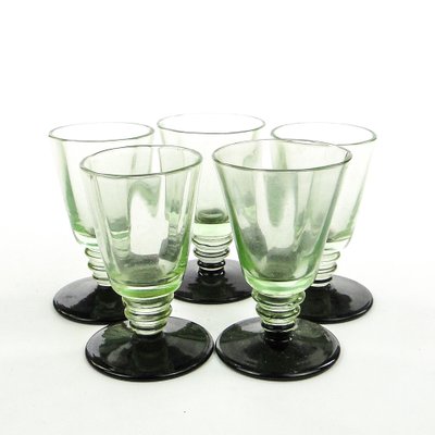 Art Deco Vodka Shot Glasses attributed to Hortensja Glassworks, Poland, 1950s, Set of 5-BKO-1802191