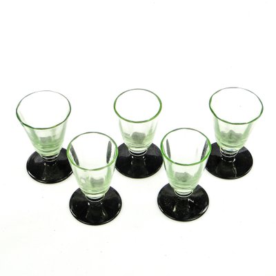 Art Deco Vodka Shot Glasses attributed to Hortensja Glassworks, Poland, 1950s, Set of 5-BKO-1802191