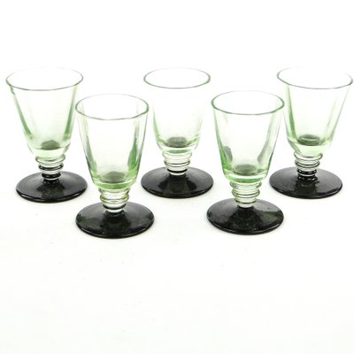 Art Deco Vodka Shot Glasses attributed to Hortensja Glassworks, Poland, 1950s, Set of 5-BKO-1802191