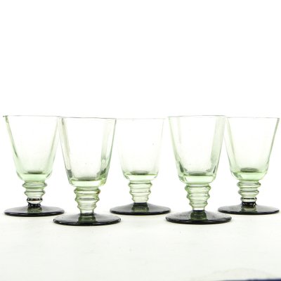 Art Deco Vodka Shot Glasses attributed to Hortensja Glassworks, Poland, 1950s, Set of 5-BKO-1802191