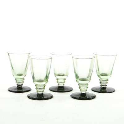 Art Deco Vodka Shot Glasses attributed to Hortensja Glassworks, Poland, 1950s, Set of 5-BKO-1802191