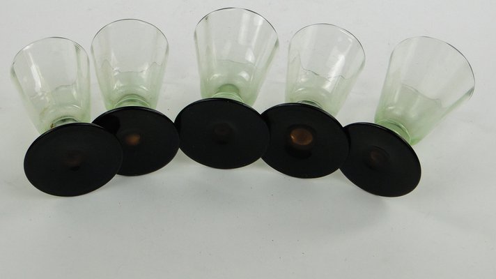 Art Deco Vodka Shot Glasses attributed to Hortensja Glassworks, Poland, 1950s, Set of 5-BKO-1802191