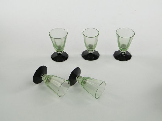 Art Deco Vodka Shot Glasses attributed to Hortensja Glassworks, Poland, 1950s, Set of 5-BKO-1802191