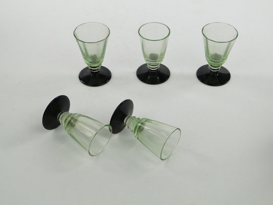 Art Deco Vodka Shot Glasses attributed to Hortensja Glassworks, Poland, 1950s, Set of 5-BKO-1802191