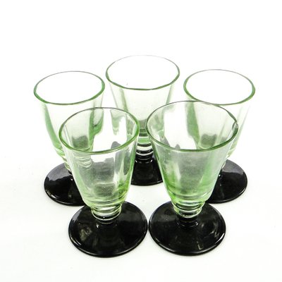 Art Deco Vodka Shot Glasses attributed to Hortensja Glassworks, Poland, 1950s, Set of 5-BKO-1802191