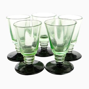 Art Deco Vodka Shot Glasses attributed to Hortensja Glassworks, Poland, 1950s, Set of 5-BKO-1802191