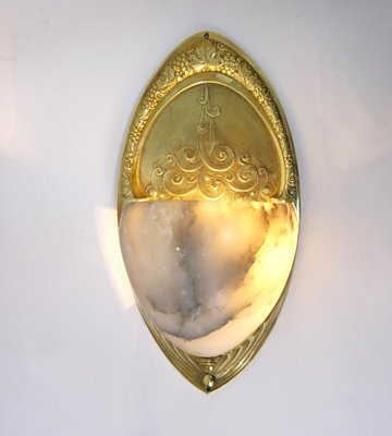 Art Deco Wall Lamp in Bronze and Alabaster, 1920s-FPY-1800528