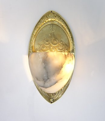 Art Deco Wall Lamp in Bronze and Alabaster, 1920s-FPY-1800528