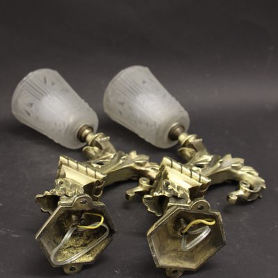 Art Deco Wall Lights with Bronze Mount from Muller Frères, 1920s, Set of 2-SY-1725513