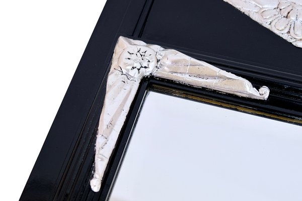 Art Deco Wall Mirror in Black Lacquer with Silvered Pattern, 1930s-CXC-1752366