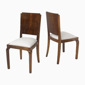 Art Deco Walnut and Cotton Chairs, 1920s, Set of 2-RCE-1448843