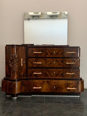 Art Deco Walnut Chest of Drawers with Mirror by Ducrot, 1920s, Set of 2-IJR-872711