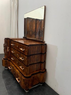 Art Deco Walnut Chest of Drawers with Mirror by Ducrot, 1920s, Set of 2-IJR-872711