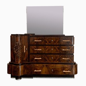 Art Deco Walnut Chest of Drawers with Mirror by Ducrot, 1920s, Set of 2-IJR-872711