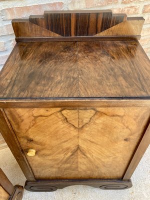 Art Deco Walnut Slab Side Cabinets or Nightstands with Carved Base, 1930s, Set of 2-NOU-1109355