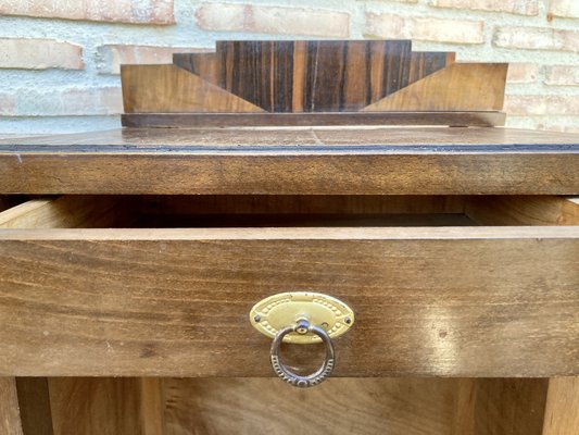 Art Deco Walnut Slab Side Cabinets or Nightstands with Carved Base, 1930s, Set of 2-NOU-1109355