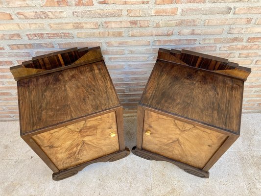 Art Deco Walnut Slab Side Cabinets or Nightstands with Carved Base, 1930s, Set of 2-NOU-1109355