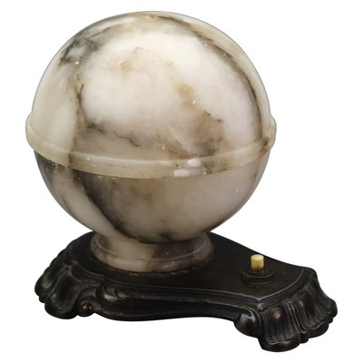 Art Deco White and Black Alabaster Globe Sphere Night Lamp, 1930s-KEG-1290493