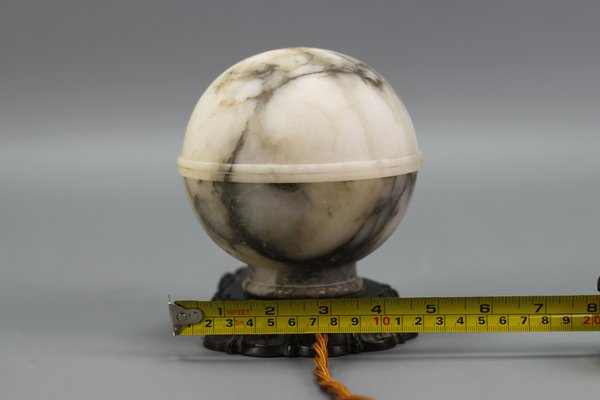 Art Deco White and Black Alabaster Globe Sphere Night Lamp, 1930s-KEG-1290493