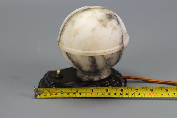 Art Deco White and Black Alabaster Globe Sphere Night Lamp, 1930s-KEG-1290493