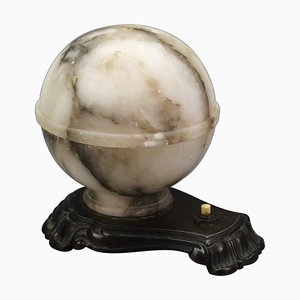 Art Deco White and Black Alabaster Globe Sphere Night Lamp, 1930s-KEG-1290493