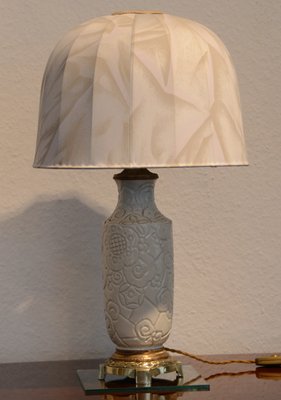 Art Deco White Ceramic Lamp with Floral Pattern, 1930s-LXP-1065430