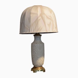 Art Deco White Ceramic Lamp with Floral Pattern, 1930s-LXP-1065430