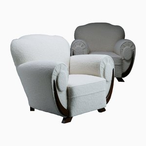 Art Deco White Lounge Chairs, 1930s, Set of 2-XFS-1444326