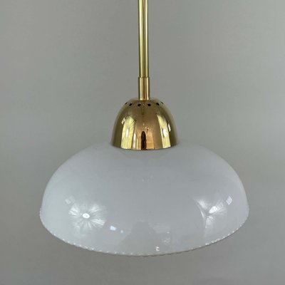 Art Deco White Opaline Glass and Brass Pendants, Sweden, 1940s, Set of 2-OE-1799878