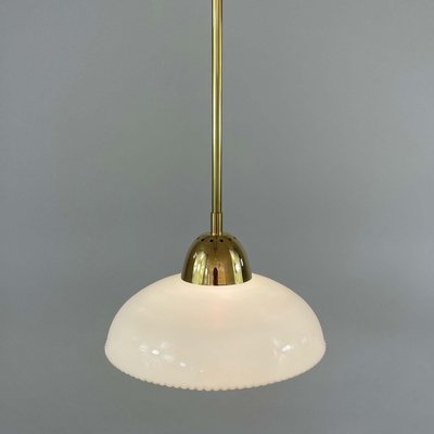 Art Deco White Opaline Glass and Brass Pendants, Sweden, 1940s, Set of 2-OE-1799878