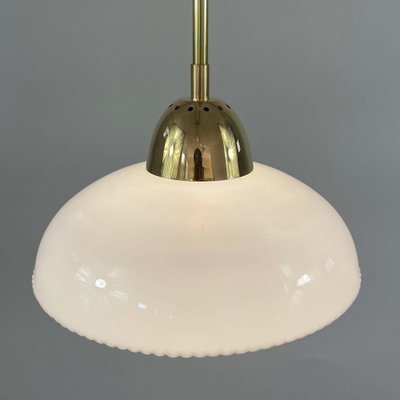 Art Deco White Opaline Glass and Brass Pendants, Sweden, 1940s, Set of 2-OE-1799878