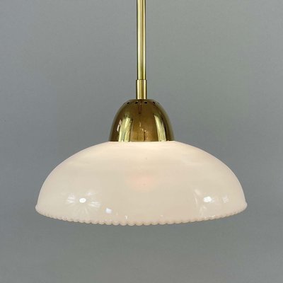 Art Deco White Opaline Glass and Brass Pendants, Sweden, 1940s, Set of 2-OE-1799878