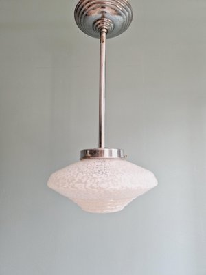 Art Deco White Speckled Glass Suspension, 1930s-FAX-1727670