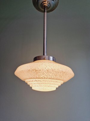 Art Deco White Speckled Glass Suspension, 1930s-FAX-1727670