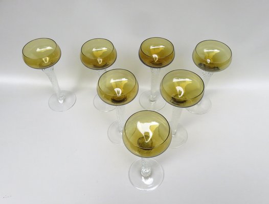 Art Deco Wine Glasses in Crystal Glass, 1920s, Set of 7-EY-1408690