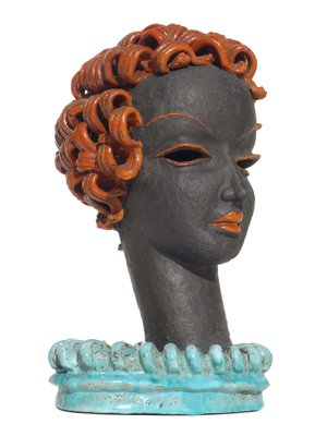 Art Deco Woman's Head in Ceramic by Rudolf Knörlein for Goldscheider, Vienna, Austria, 1930s-KGD-1772467