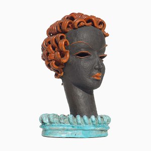 Art Deco Woman's Head in Ceramic by Rudolf Knörlein for Goldscheider, Vienna, Austria, 1930s-KGD-1772467