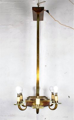 Art Deco Wood and Bronze Chandelier, 1930s-SYQ-699632