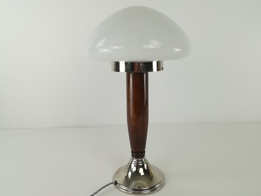 Art Deco Wood and Glass Mushroom Lamp, France, 1930-KDB-1285633