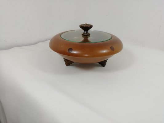 Art Deco Wood and Transparent Tripod Box, Italy, 1940s-HNE-1343684